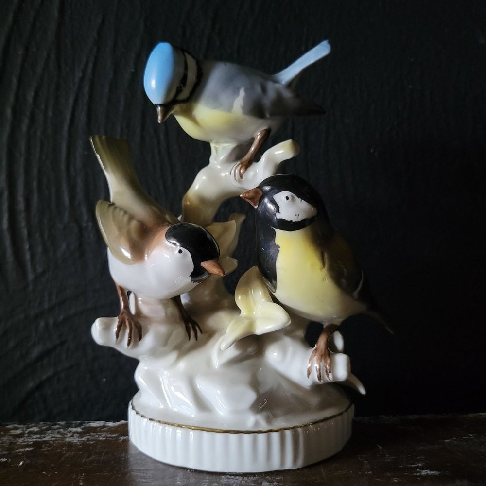 Vintage Erphila Germany Porcelain Figurine Three Birds in a Tree